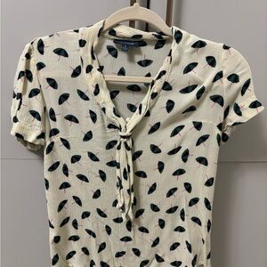 Modcloth Cream Umbrella Pattern Shirt cute tie bow neck tie